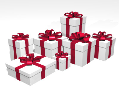 gifts in 3d over a white background