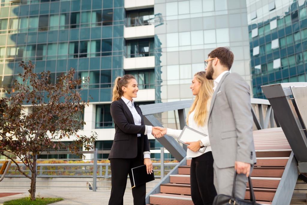 Business people talking and working  in business district